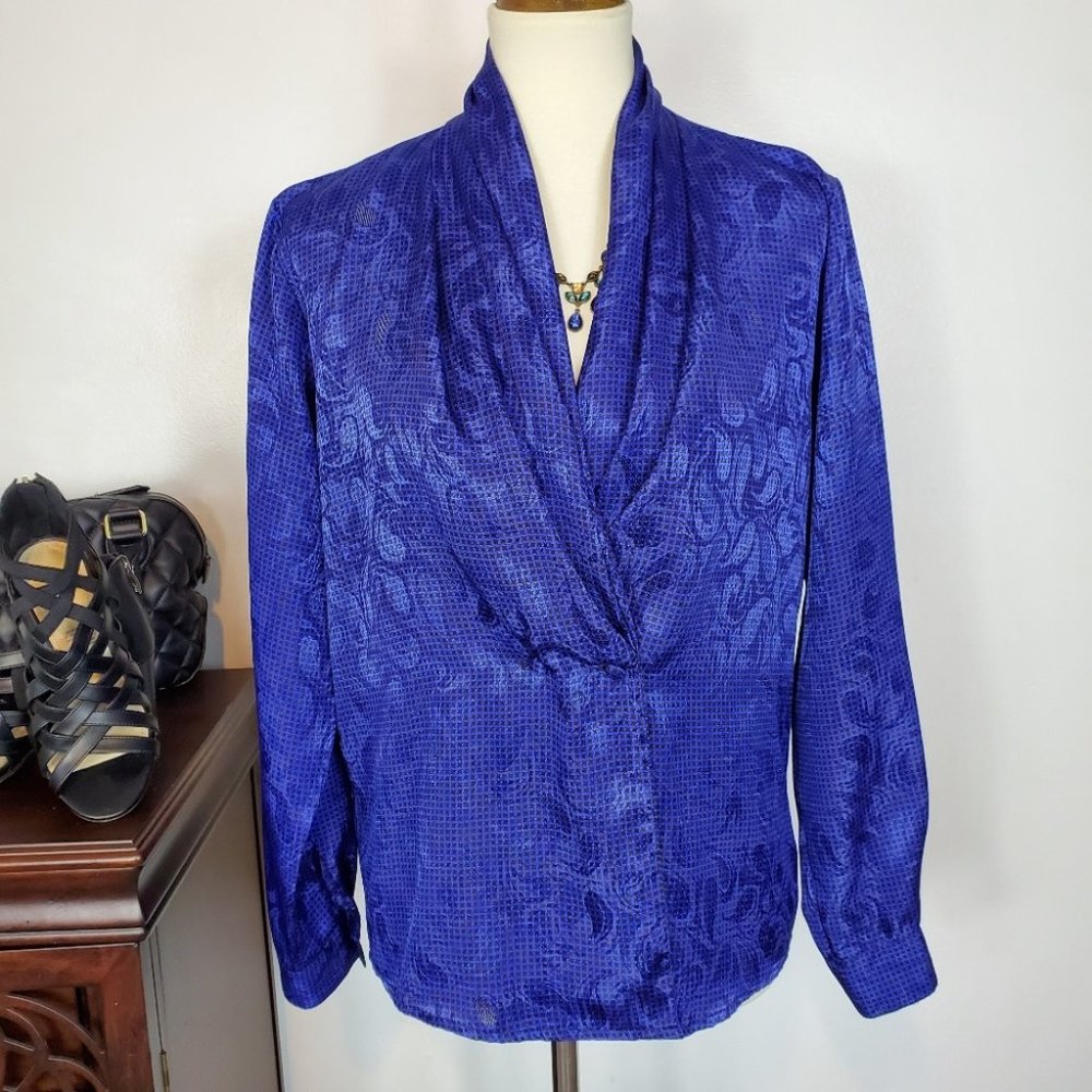 Vintage S.L.B. by Sunny Leigh Blue Subtle Paisley Top Blouse, S